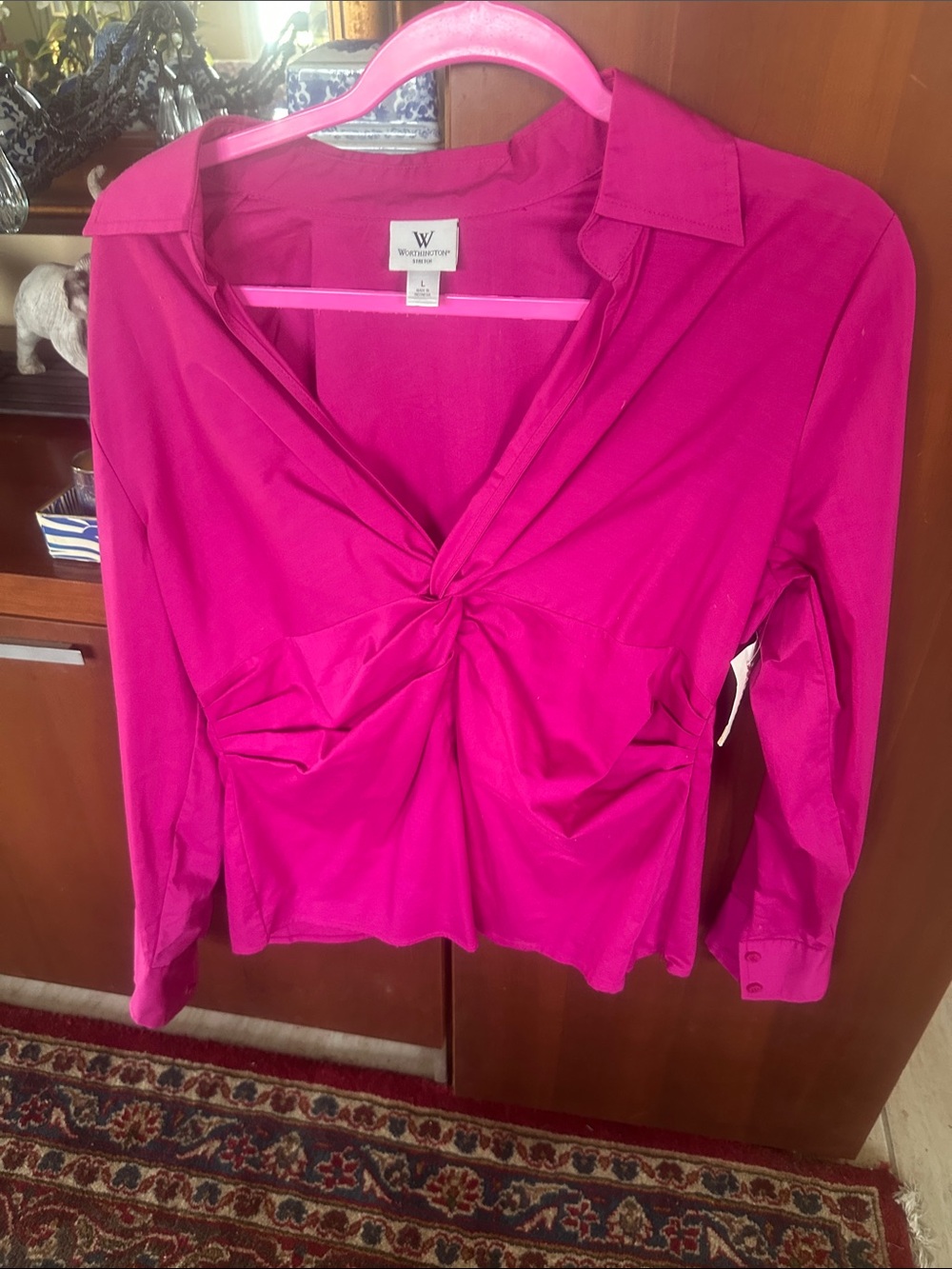 Worthington Hot Pink Twist-Front Button Down Shirt